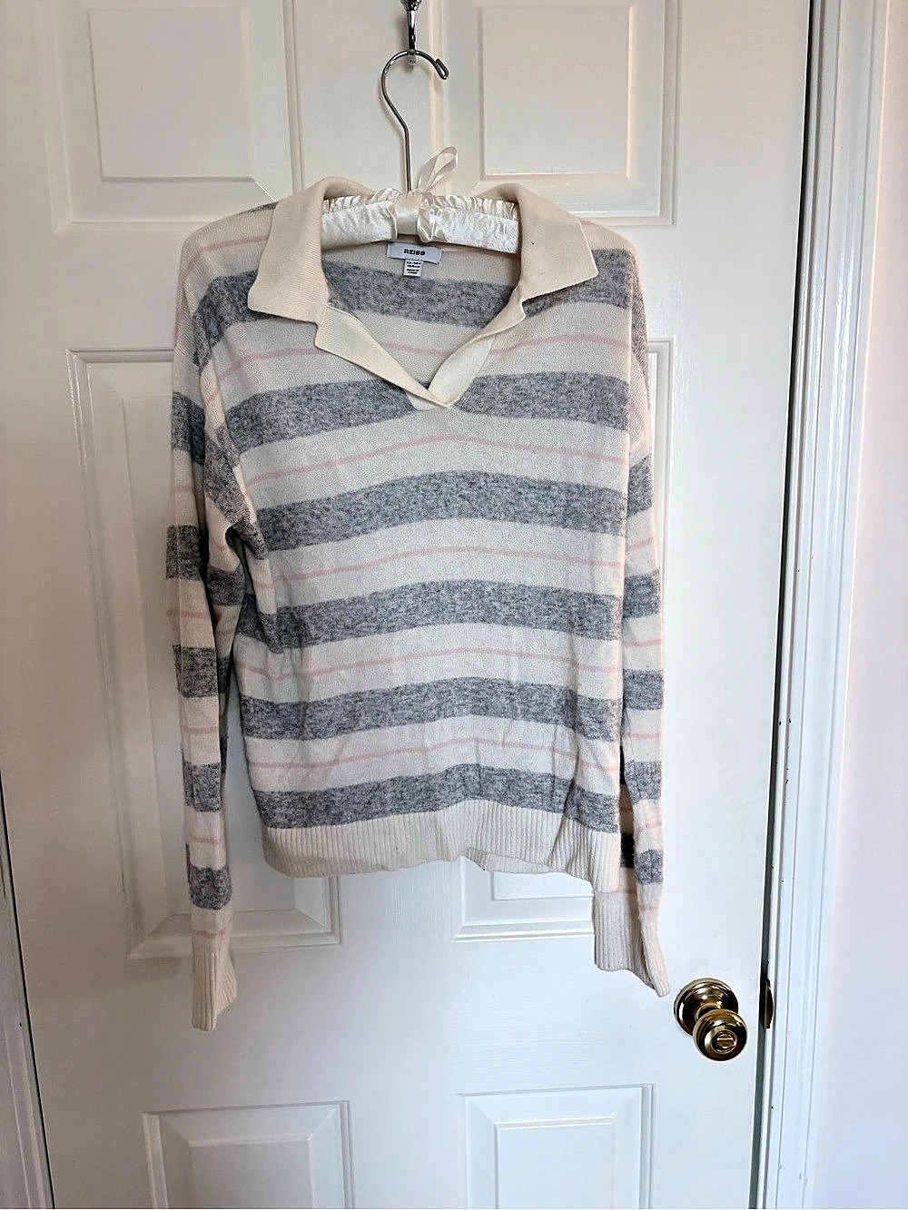 Reiss Striped Collared Sweater in Pink & Gray Size XS